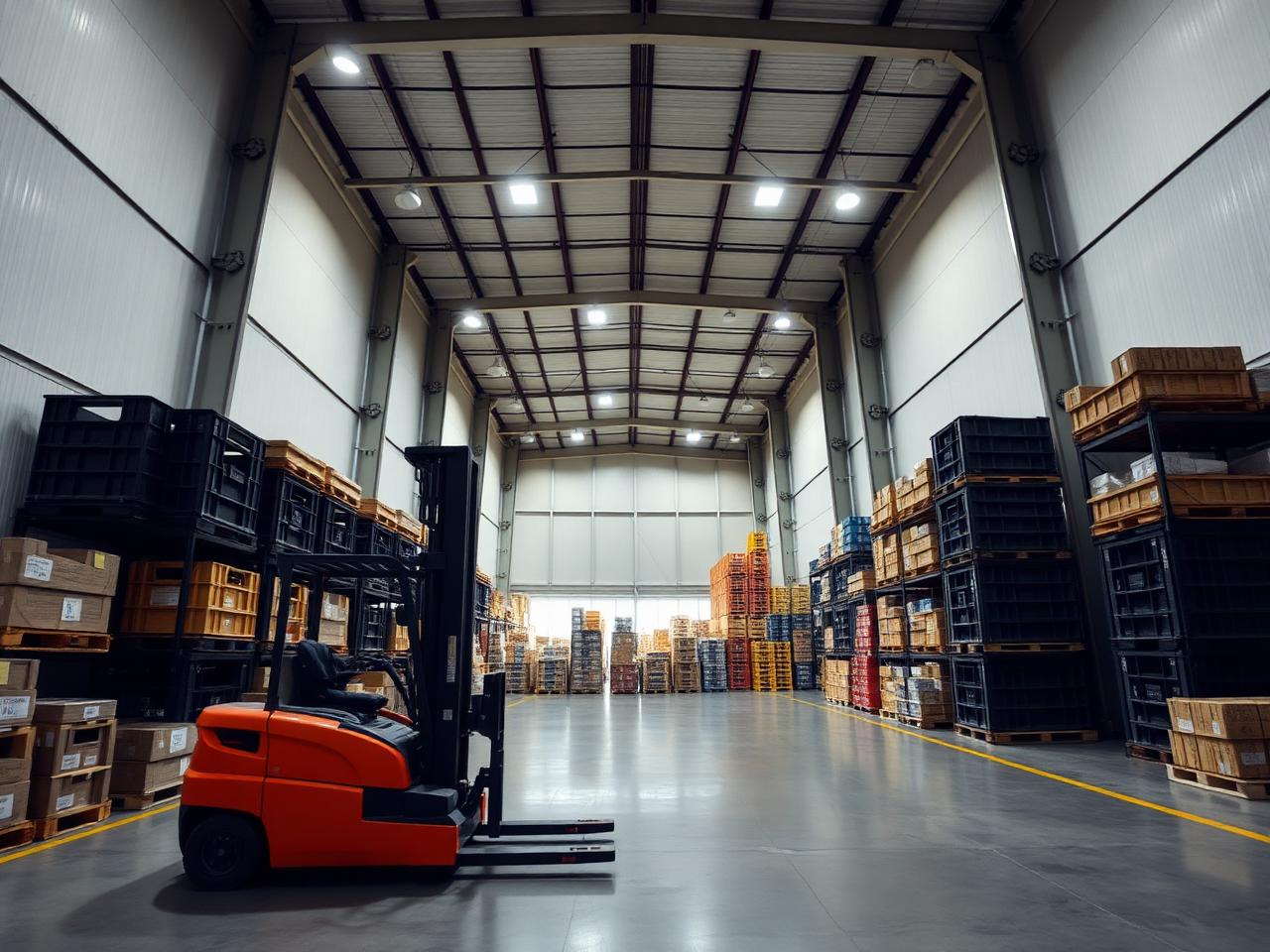 Cheva Logistics warehouse interior with forklift and stacked cargo